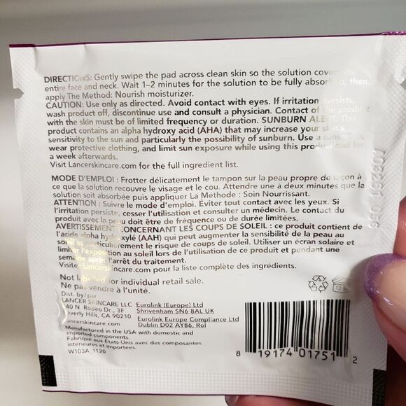 Lancer Gentle Exfoliating Peel Pad Set of 4 Individually Wrapped Wipes - Picture 4 of 4